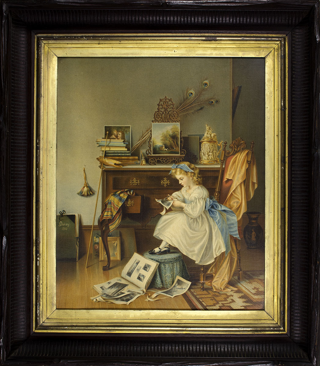 The Little Scrapbook Maker. Chromo-lithograph after an 1865 painting by Juliana Oakley (Chicago,1868). Gift of Ivan Jurin.