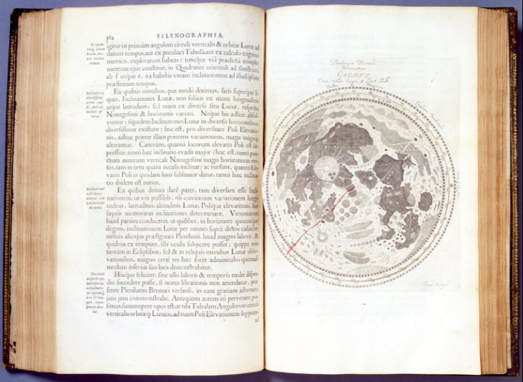 Johannes Hevelius, Selenographia (Gdansk, Poland, 1647). Hevelius devoted himself to studying astronomy and built an observatory in his house. He engraved all the plates for this book himself and created this volvelle to show the waxing and waning of the moon.